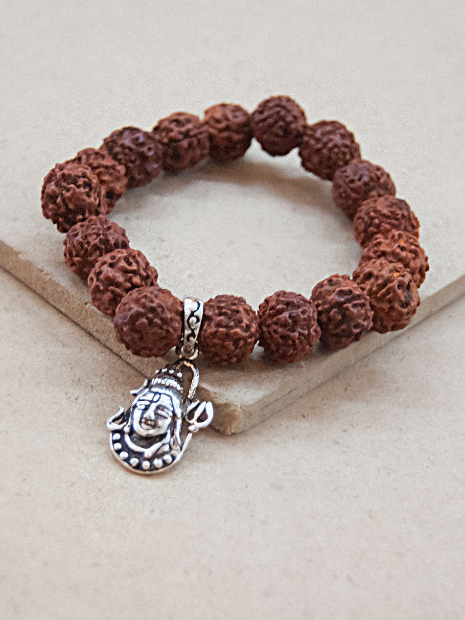 Charmed Mala - Rudraksha Mala Bracelet With Silver Shiva Charm