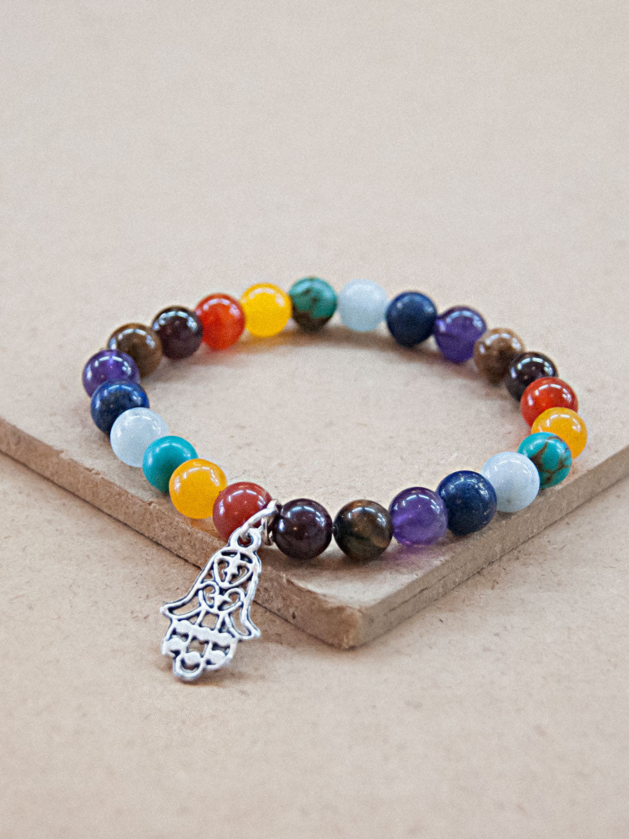 Charmed Mala - Seven Chakras Mala Bracelet With Hamsa Charm