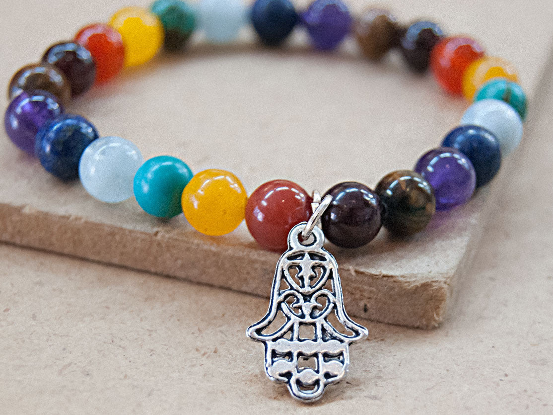 Charmed Mala - Seven Chakras Mala Bracelet With Hamsa Charm