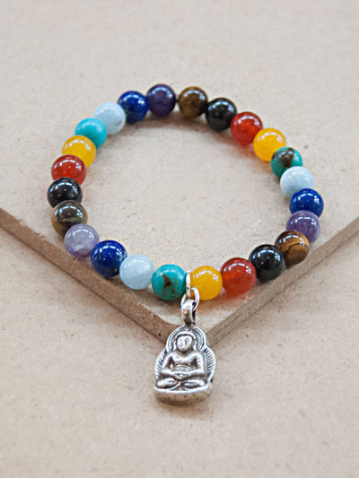 Charmed Mala - Seven Chakras Mala Bracelet With Silver Buddha Charm