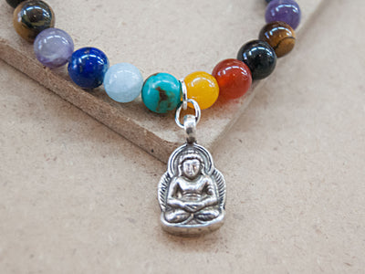 Charmed Mala - Seven Chakras Mala Bracelet With Silver Buddha Charm