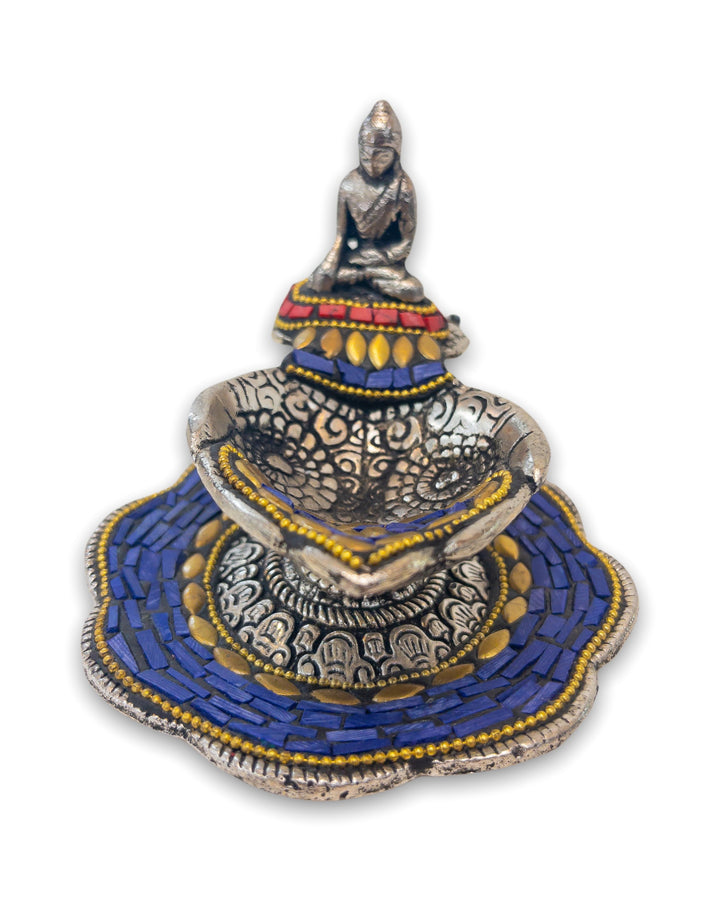 Double Tier Buddha Incense Burner with Stone Inlay