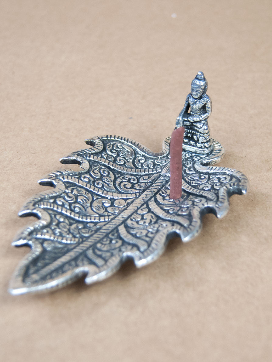 Incense Burner - Leaf Shaped White Metal Incense Burner