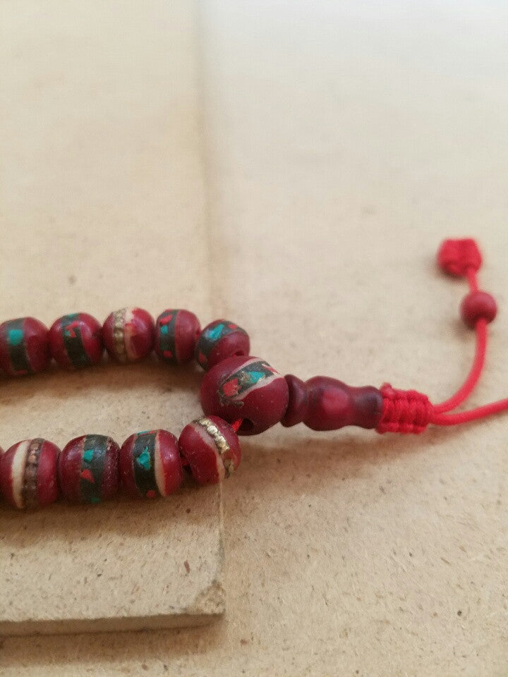 Mala Bracelet - Red Turquoise And Coral Bone Mala Bracelet