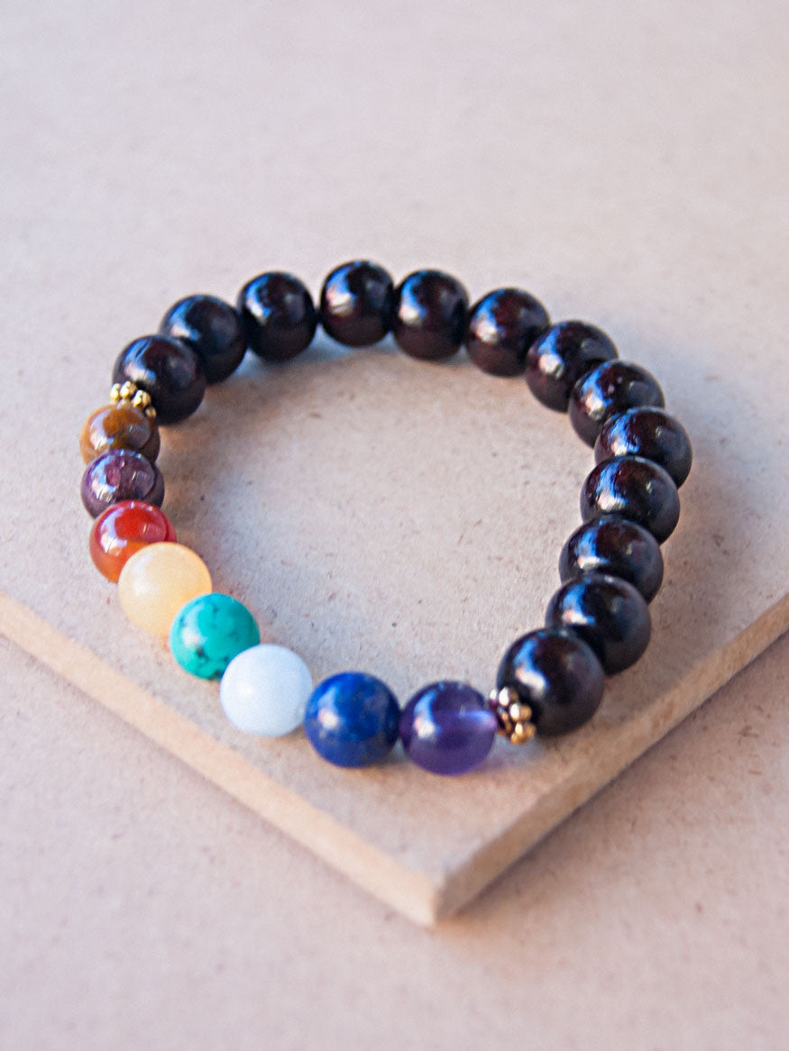 Mala Bracelet - Seven Chakra Wood Beaded Bracelet