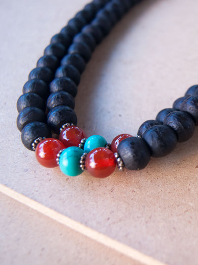 Malabead - Bodhi Seed Mala Bead With Turquoise And Carnelian Counters