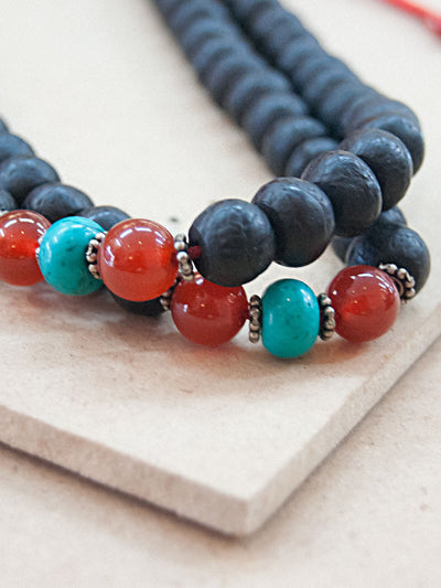 Malabead - Bodhi Seed Mala Bead With Turquoise And Carnelian Counters