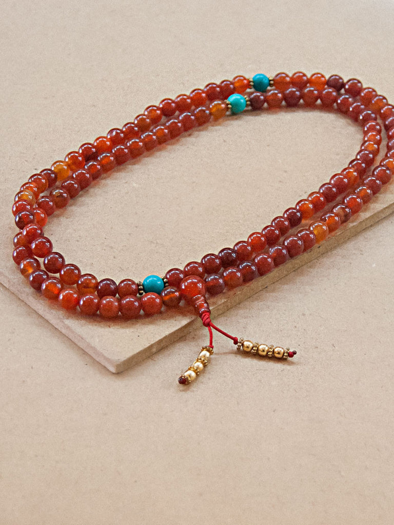 mala necklace with Red Jasper, Aquamarine, Amber and Crystal Quartz.