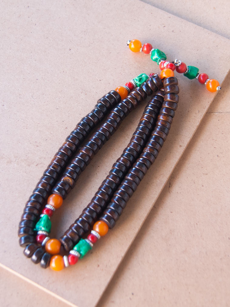 Malabead - Disc Shaped RoseWood Mala Bead With Stone Tassels