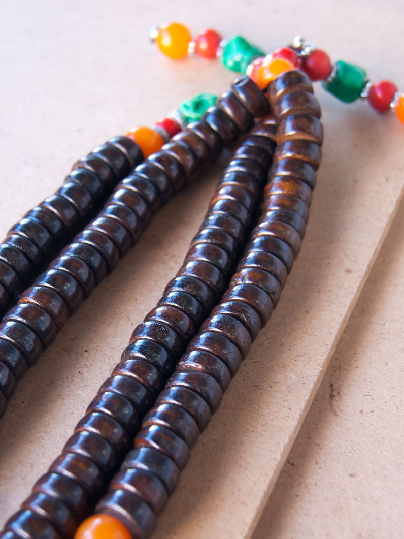 Malabead - Disc Shaped RoseWood Mala Bead With Stone Tassels