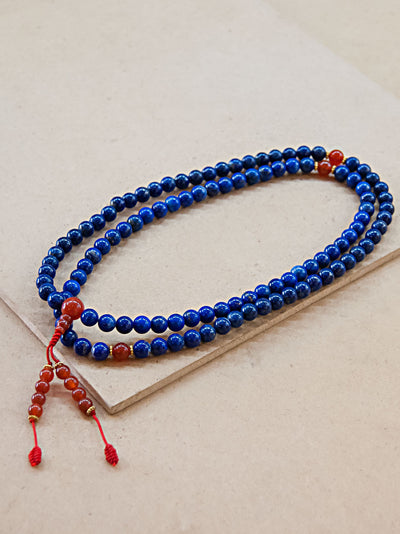 Malabead - Lapis Lazuli Mala Bead With Carnelian Spacers