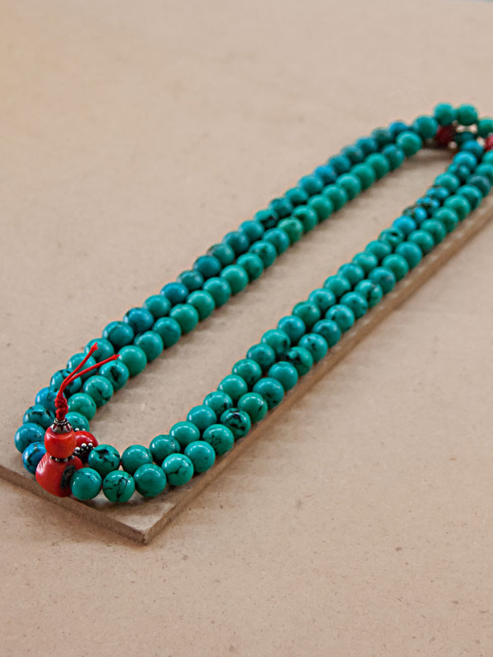 Malabead - Turquoise And Red Coral Mala Bead