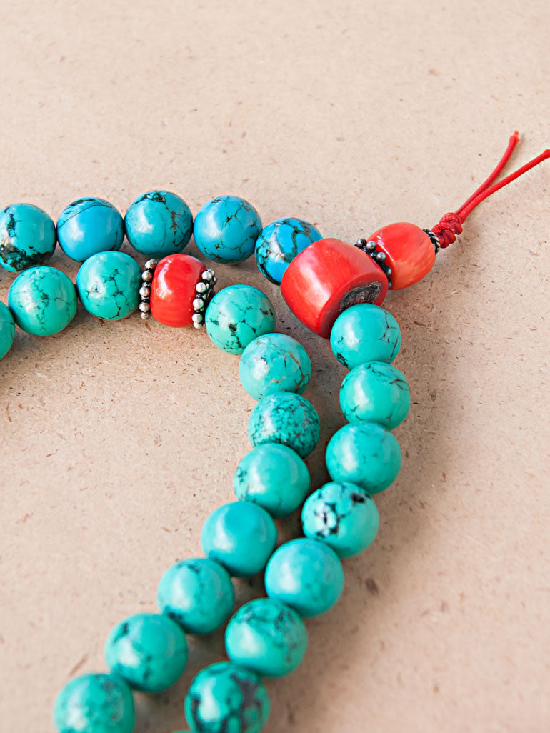 Malabead - Turquoise And Red Coral Mala Bead