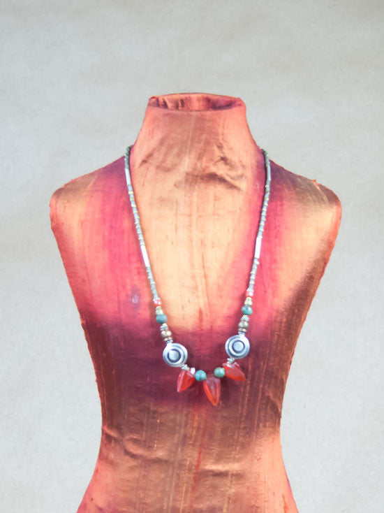 Necklace - Carnelian With Sterling Silver Bead Necklace