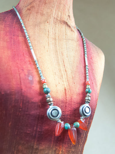 Necklace - Carnelian With Sterling Silver Bead Necklace