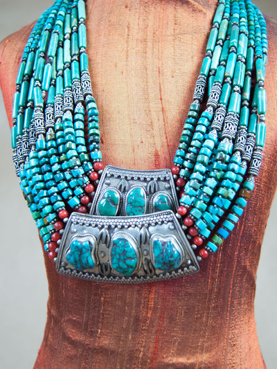 Necklace - Double Turquoise Beaded Sterling Silver Necklace