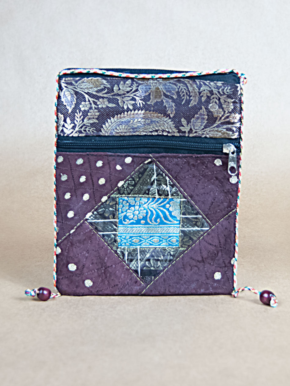 Purse - Glossy Cotton Diamond Pattern Side Bag