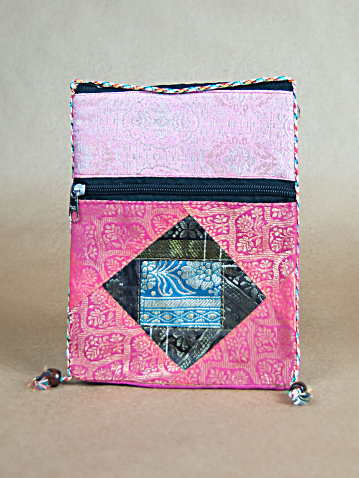 Purse - Glossy Cotton Diamond Pattern Side Bag