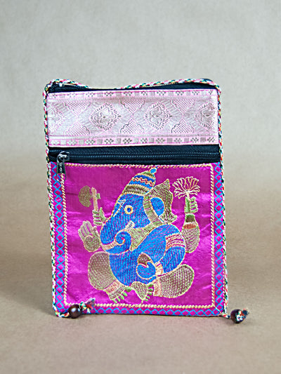 Purse - Glossy Cotton Ganesha Side Bag