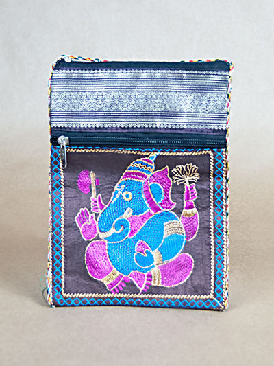 Purse - Glossy Cotton Ganesha Side Bag