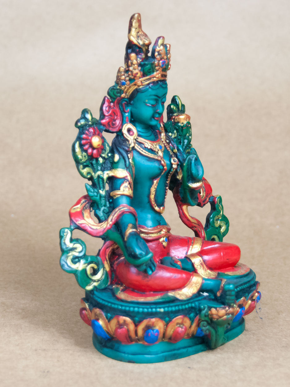 Statues - Painted Ceramic Green Tara Statue
