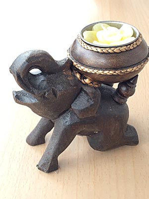 Wooden Elephant Candle Holder With Downward Trunk